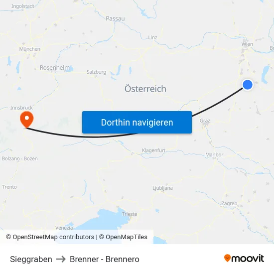 Sieggraben to Brenner - Brennero map