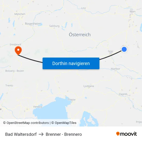 Bad Waltersdorf to Brenner - Brennero map