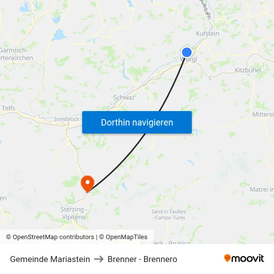 Gemeinde Mariastein to Brenner - Brennero map