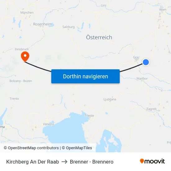 Kirchberg An Der Raab to Brenner - Brennero map