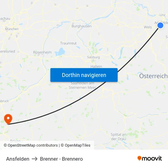 Ansfelden to Brenner - Brennero map