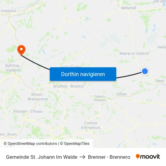 Gemeinde St. Johann Im Walde to Brenner - Brennero map