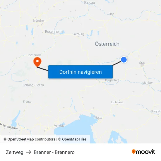 Zeltweg to Brenner - Brennero map