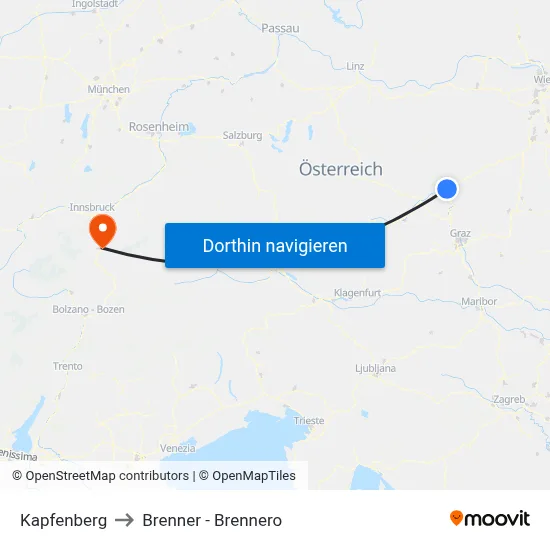 Kapfenberg to Brenner - Brennero map