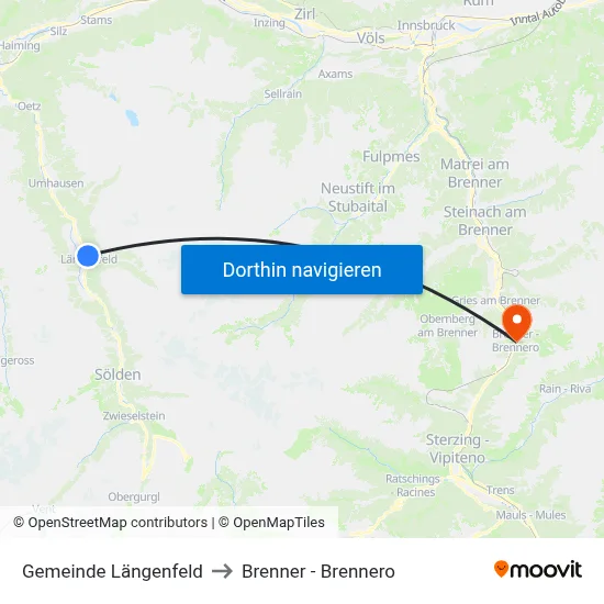 Gemeinde Längenfeld to Brenner - Brennero map