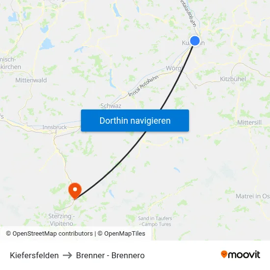 Kiefersfelden to Brenner - Brennero map