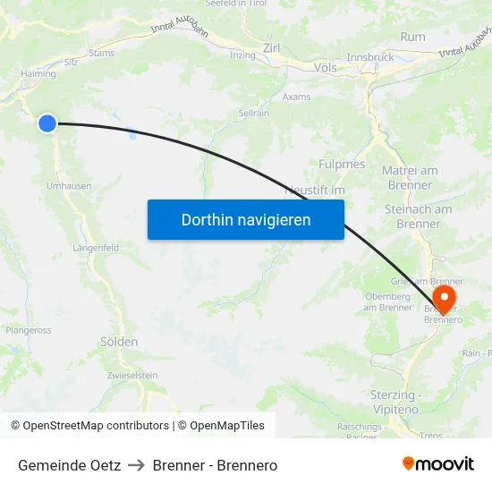 Gemeinde Oetz to Brenner - Brennero map