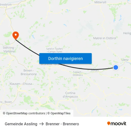 Gemeinde Assling to Brenner - Brennero map