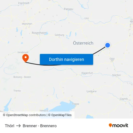 Thörl to Brenner - Brennero map