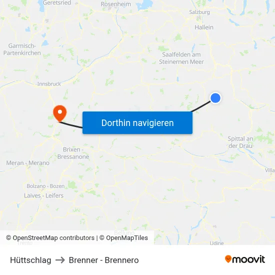 Hüttschlag to Brenner - Brennero map