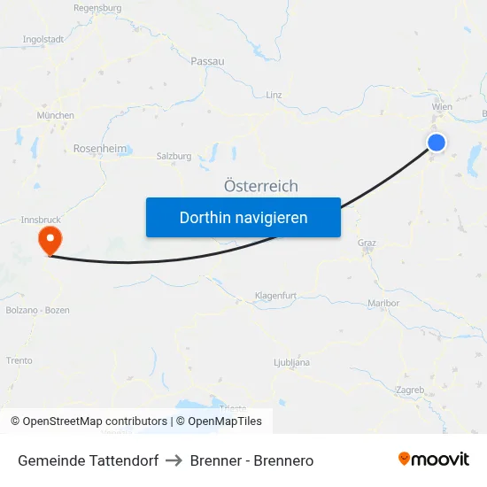 Gemeinde Tattendorf to Brenner - Brennero map