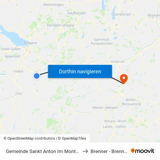 Gemeinde Sankt Anton Im Montafon to Brenner - Brennero map