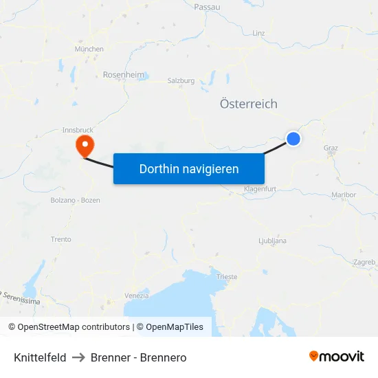 Knittelfeld to Brenner - Brennero map