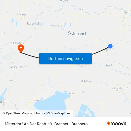 Mitterdorf An Der Raab to Brenner - Brennero map