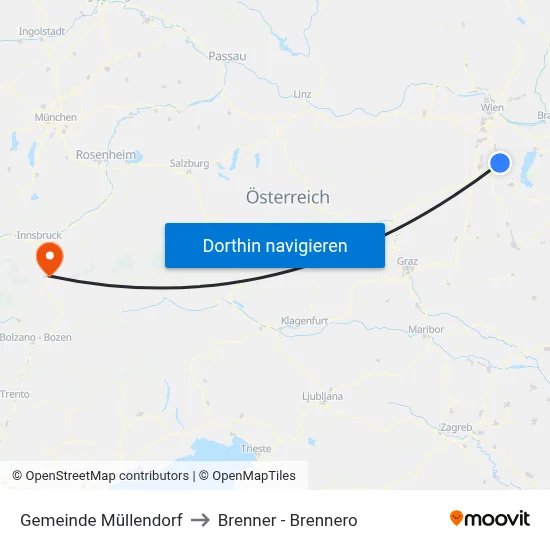 Gemeinde Müllendorf to Brenner - Brennero map