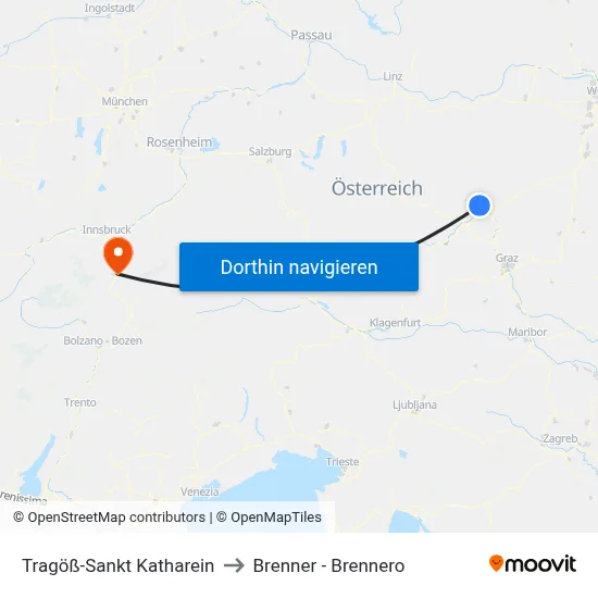 Tragöß-Sankt Katharein to Brenner - Brennero map
