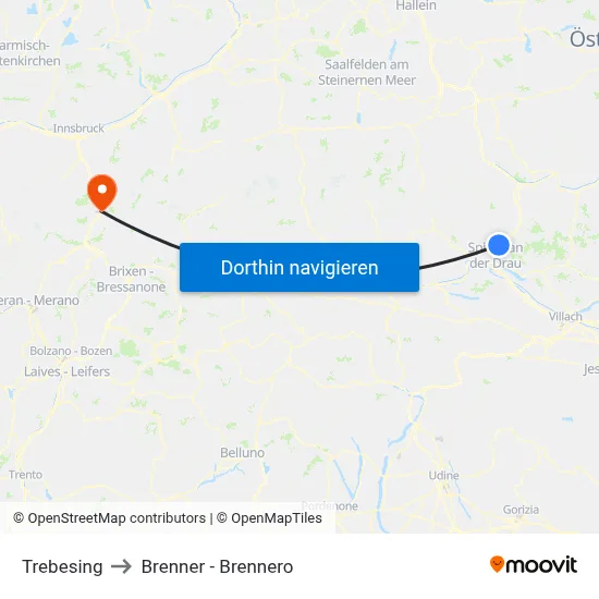 Trebesing to Brenner - Brennero map