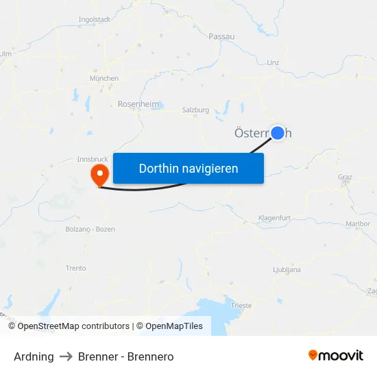 Ardning to Brenner - Brennero map