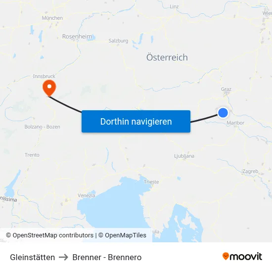 Gleinstätten to Brenner - Brennero map