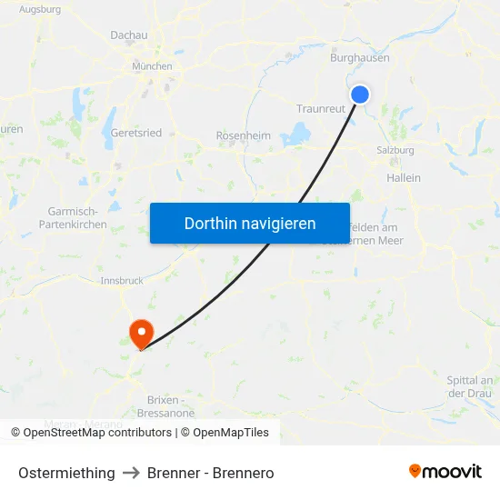 Ostermiething to Brenner - Brennero map