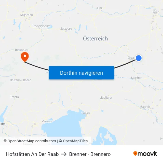 Hofstätten An Der Raab to Brenner - Brennero map