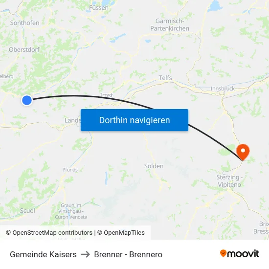 Gemeinde Kaisers to Brenner - Brennero map
