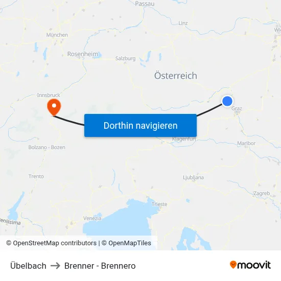 Übelbach to Brenner - Brennero map