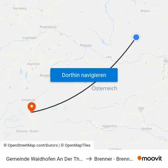 Gemeinde Waidhofen An Der Thaya to Brenner - Brennero map