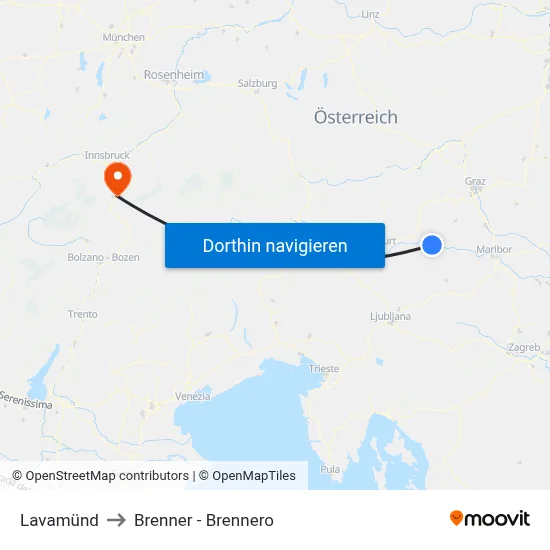 Lavamünd to Brenner - Brennero map