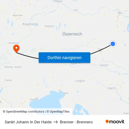 Sankt Johann In Der Haide to Brenner - Brennero map