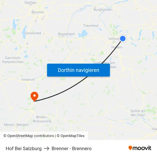 Hof Bei Salzburg to Brenner - Brennero map