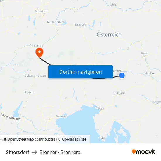 Sittersdorf to Brenner - Brennero map