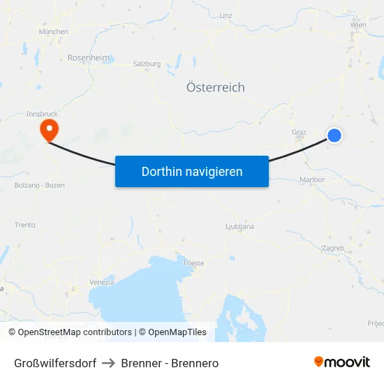 Großwilfersdorf to Brenner - Brennero map