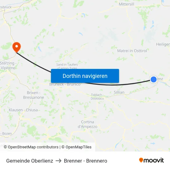 Gemeinde Oberlienz to Brenner - Brennero map