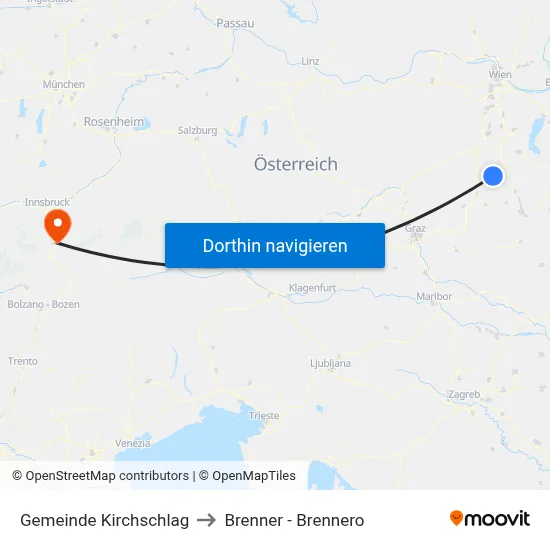 Gemeinde Kirchschlag to Brenner - Brennero map