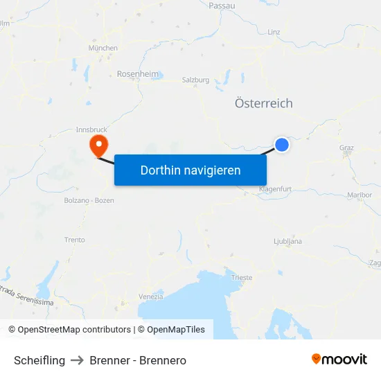Scheifling to Brenner - Brennero map