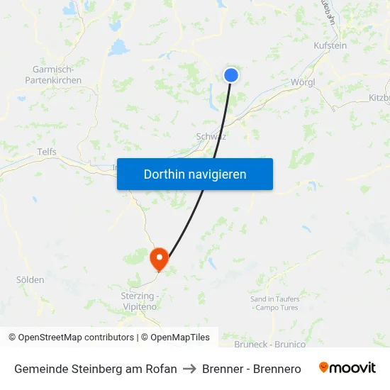 Gemeinde Steinberg am Rofan to Brenner - Brennero map