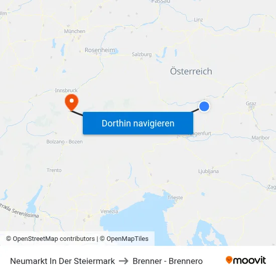Neumarkt In Der Steiermark to Brenner - Brennero map