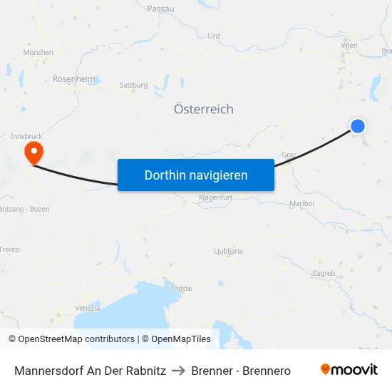 Mannersdorf An Der Rabnitz to Brenner - Brennero map