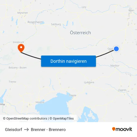 Gleisdorf to Brenner - Brennero map