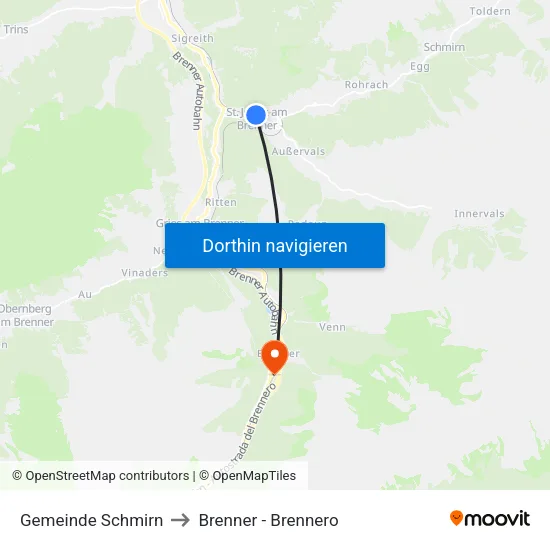 Gemeinde Schmirn to Brenner - Brennero map