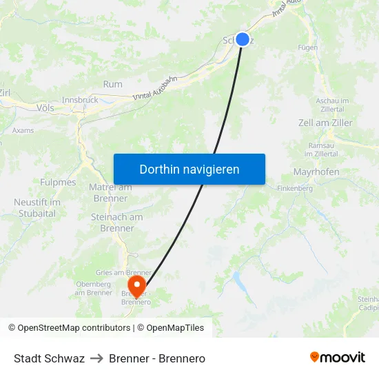 Stadt Schwaz to Brenner - Brennero map