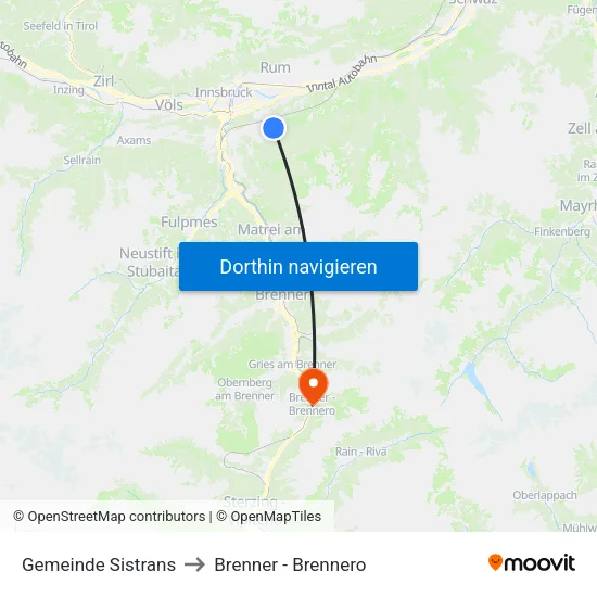 Gemeinde Sistrans to Brenner - Brennero map