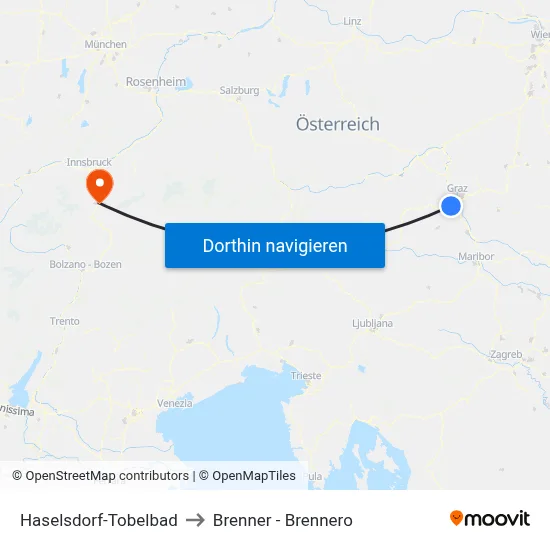 Haselsdorf-Tobelbad to Brenner - Brennero map