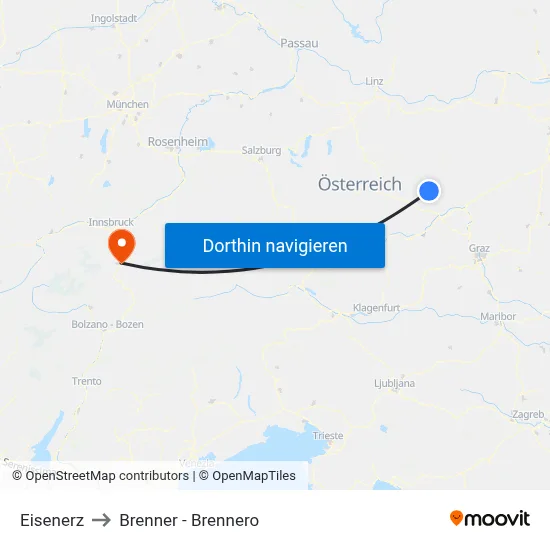 Eisenerz to Brenner - Brennero map