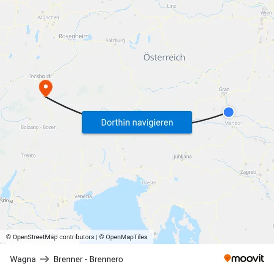 Wagna to Brenner - Brennero map