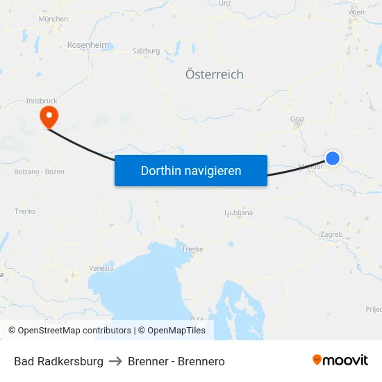 Bad Radkersburg to Brenner - Brennero map