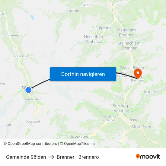Gemeinde Sölden to Brenner - Brennero map