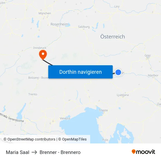 Maria Saal to Brenner - Brennero map