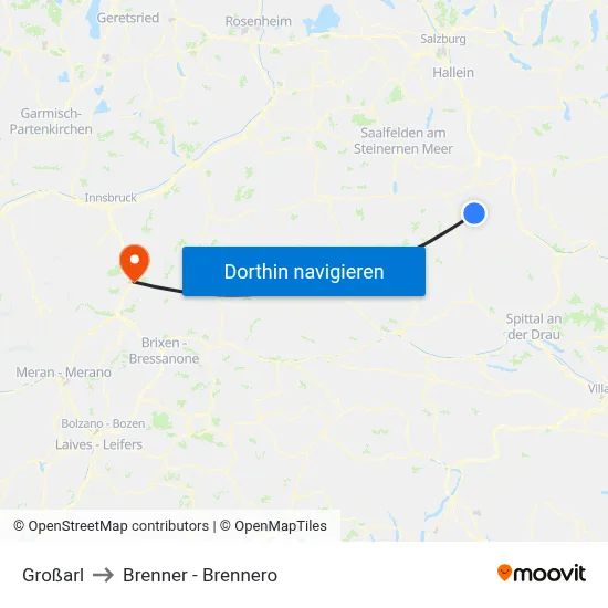 Großarl to Brenner - Brennero map